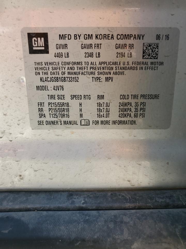 2016 Buick Encore VIN: KL4CJGSB1GB733152 Lot: 60533365