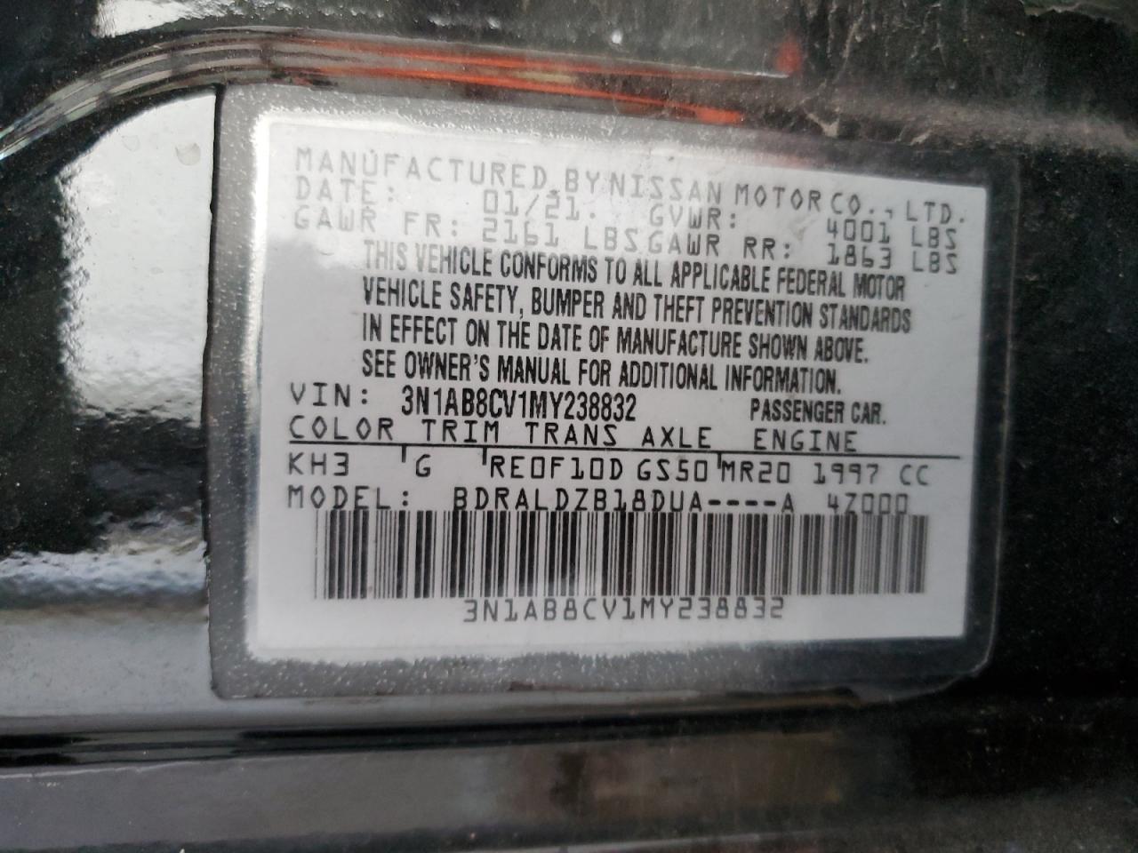 2021 Nissan Sentra Sv VIN: 3N1AB8CV1MY238832 Lot: 61453135