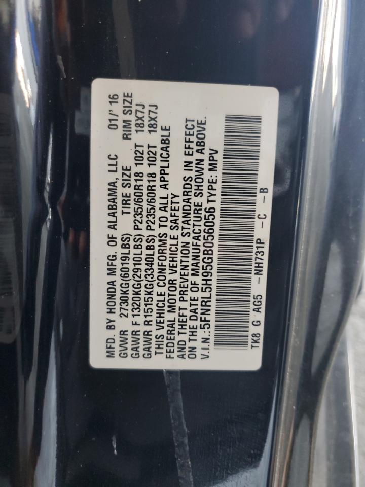 2016 Honda Odyssey Touring VIN: 5FNRL5H95GB056056 Lot: 62430495