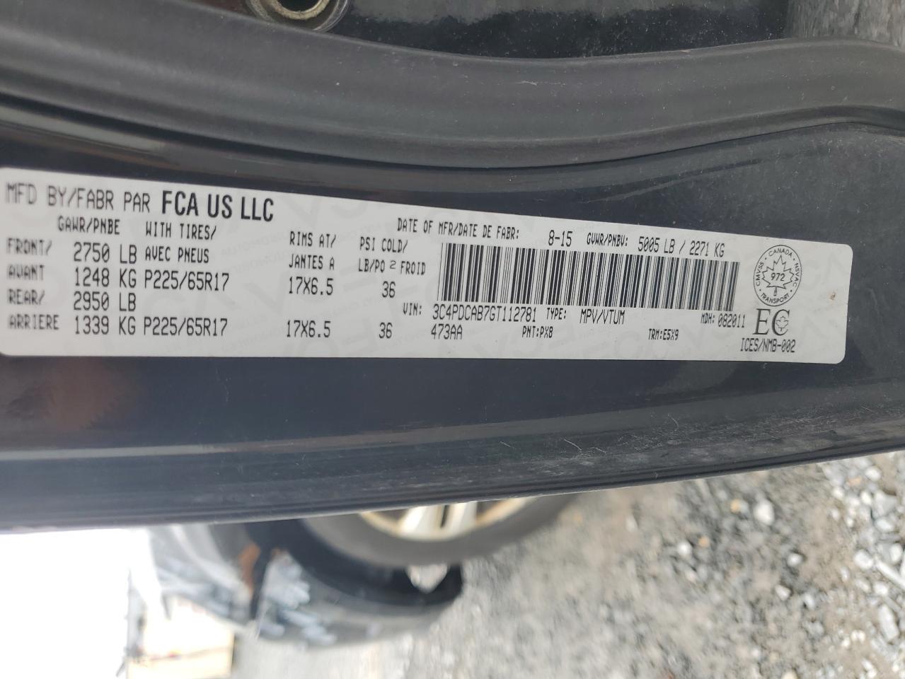 2016 Dodge Journey Se VIN: 3C4PDCAB7GT112781 Lot: 62869375