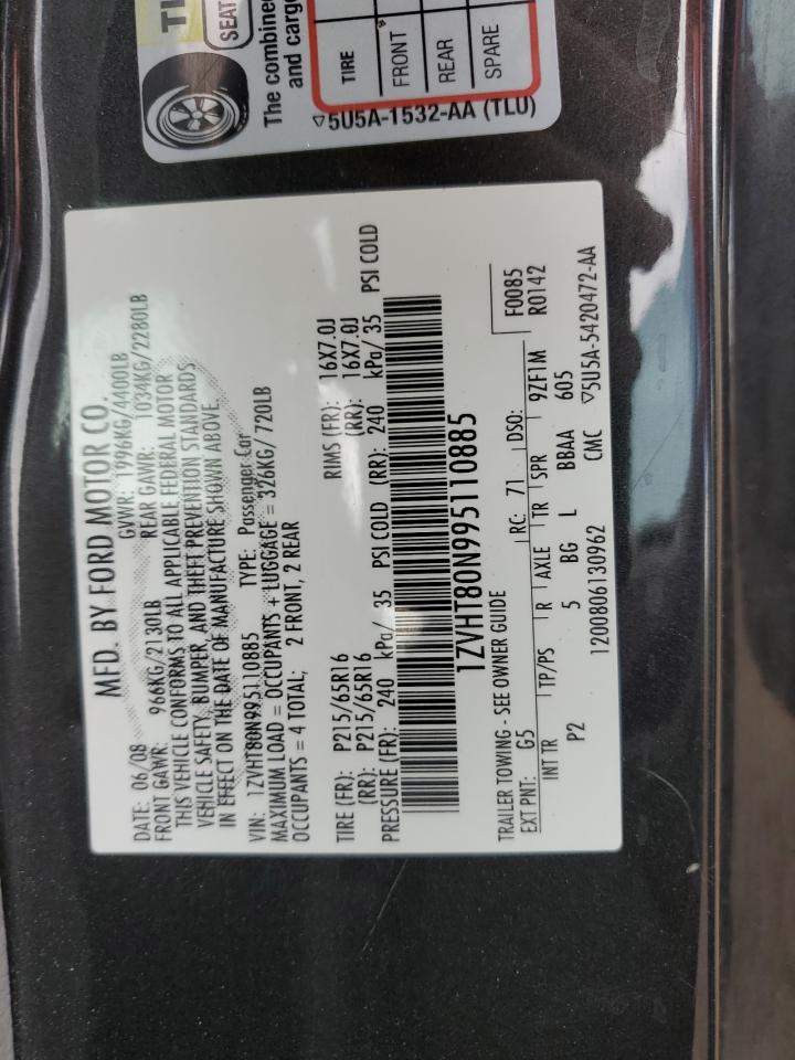 2009 Ford Mustang VIN: 1ZVHT80N995110885 Lot: 62854495