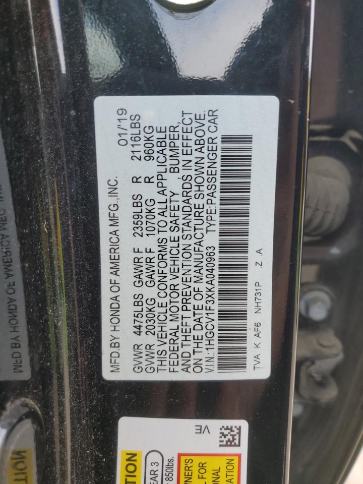 HONDA ACCORD 2019 VIN 1HGCV1F3XKA040963 photo 12