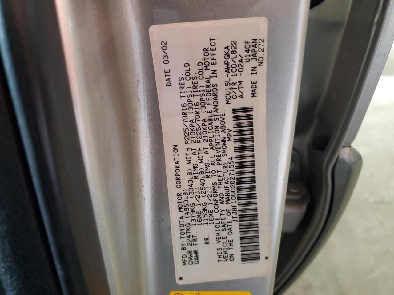 2002 Lexus Rx 300 VIN: JTJHF10U020271554 Lot: 63042625