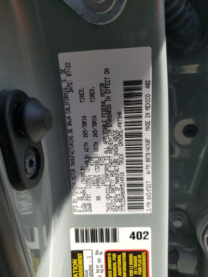 2022 Toyota Tacoma Double Cab VIN: 3TMCZ5AN6NM514918 Lot: 62371075