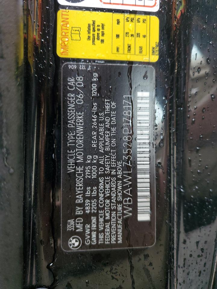 2008 BMW 335 I VIN: WBAWL73528P178171 Lot: 60149465