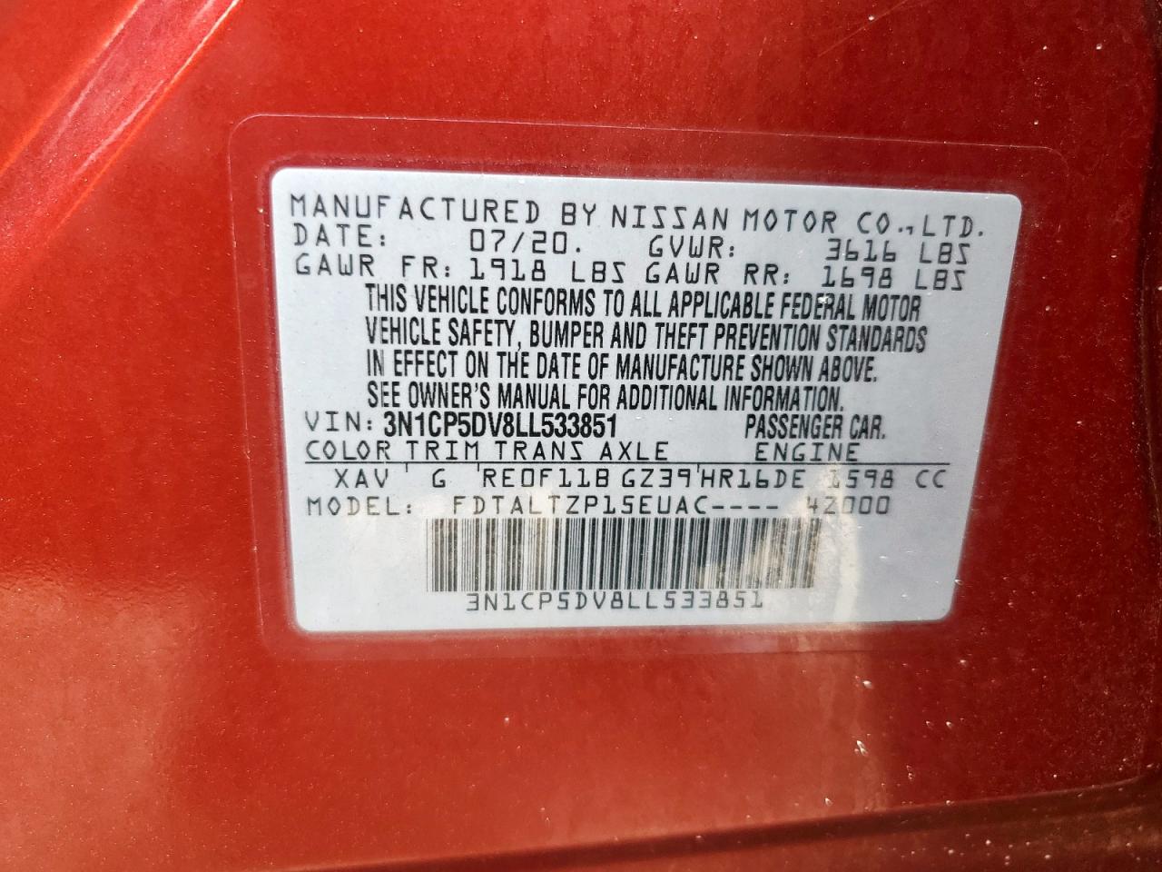 2020 Nissan Kicks Sr VIN: 3N1CP5DV8LL533851 Lot: 63013835