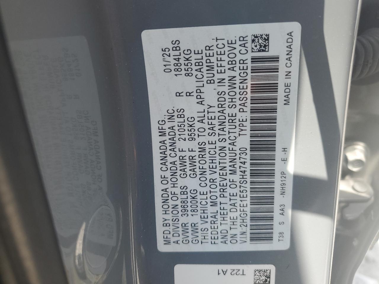 2025 Honda Civic Si VIN: 2HGFE1E57SH474730 Lot: 62929515