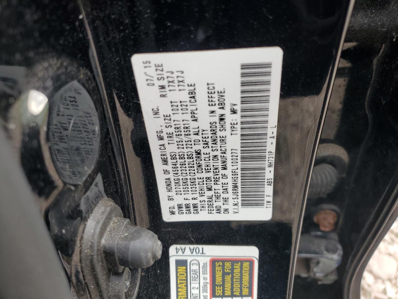 2015 Honda Cr-V Ex VIN: 5J6RM4H59FL100277 Lot: 62723455