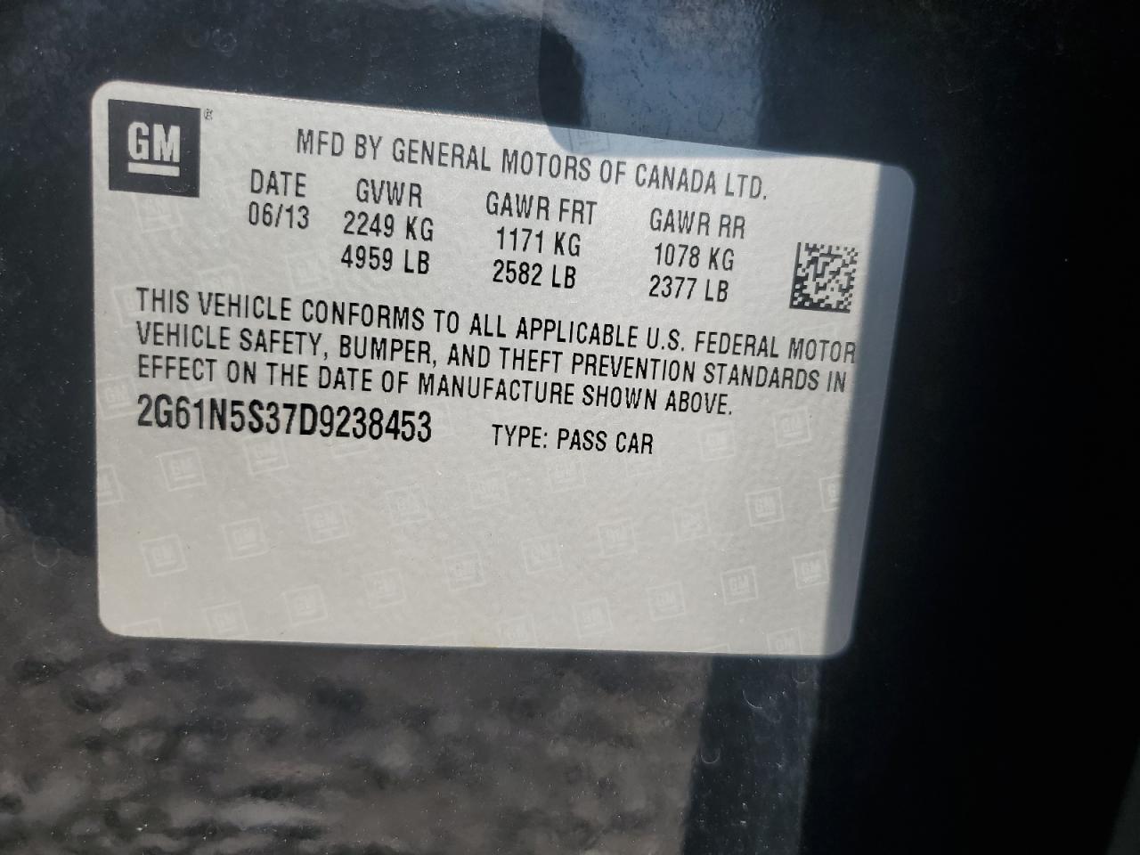 2013 Cadillac Xts VIN: 2G61N5S37D9238453 Lot: 61456705