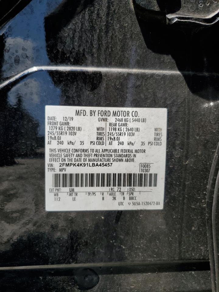 VIN: 2FMPK4K91LBA45457 2020 FORD EDGE