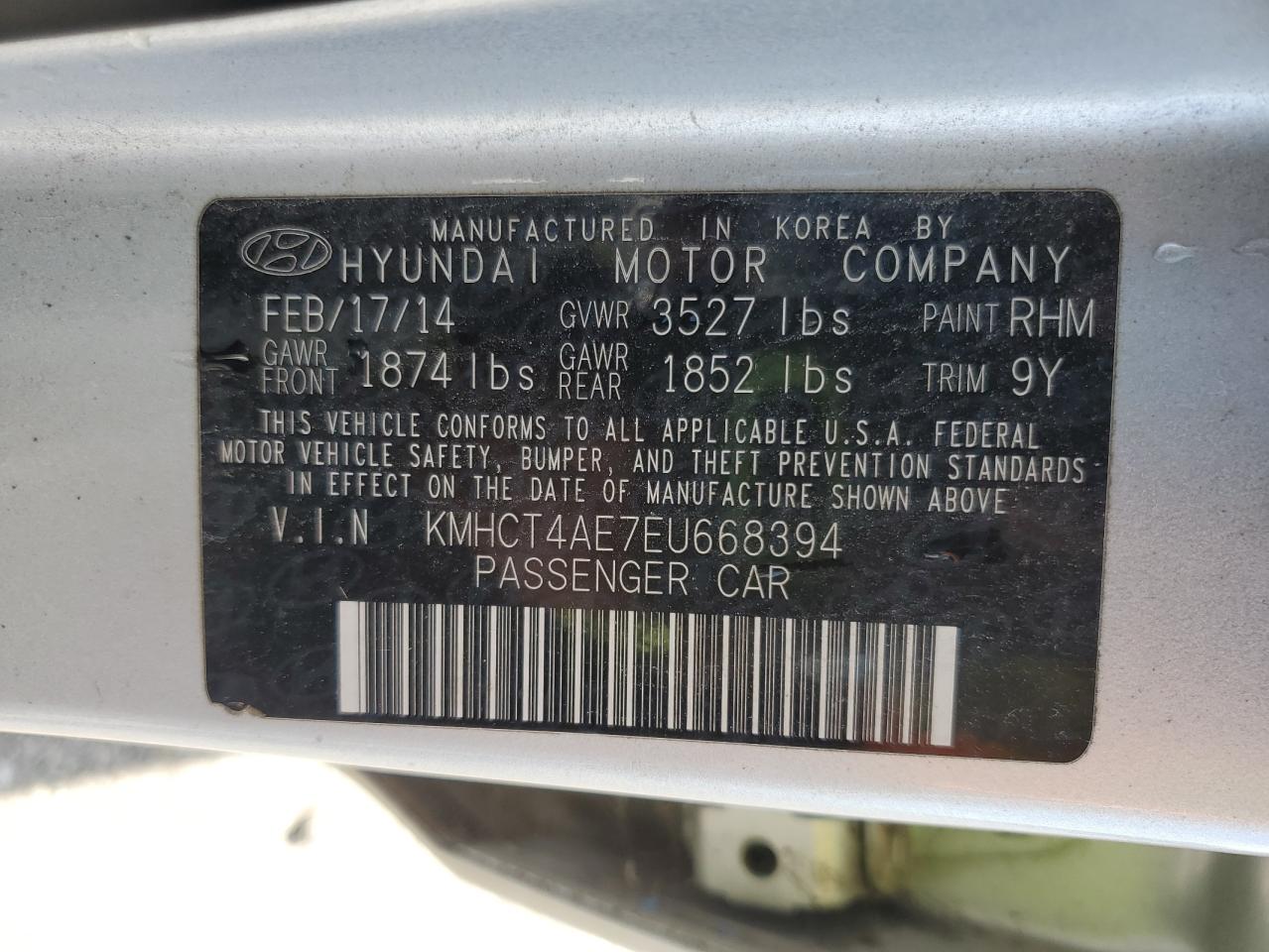 2014 Hyundai Accent Gls VIN: KMHCT4AE7EU668394 Lot: 61680305
