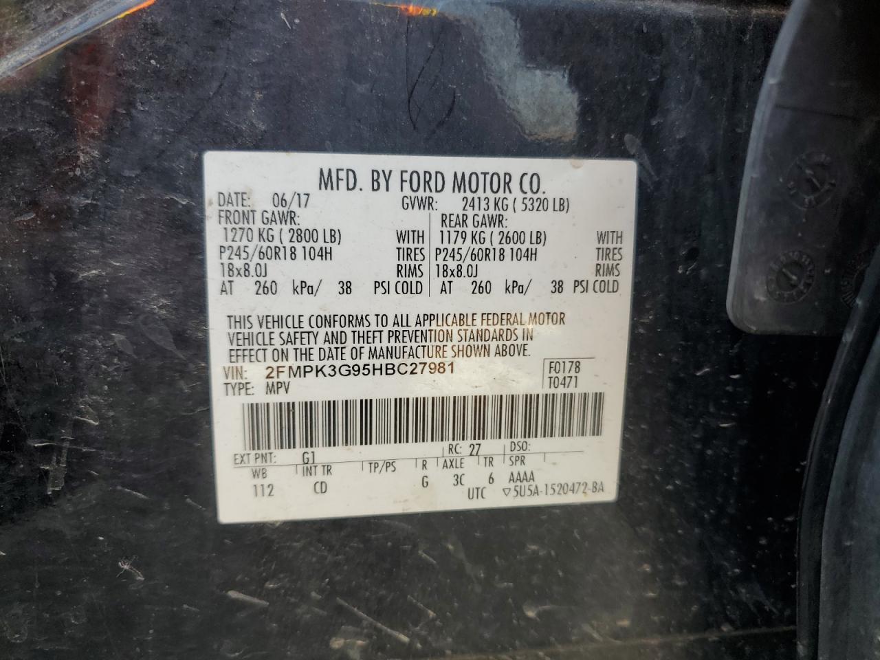 2017 Ford Edge Se VIN: 2FMPK3G95HBC27981 Lot: 61074595