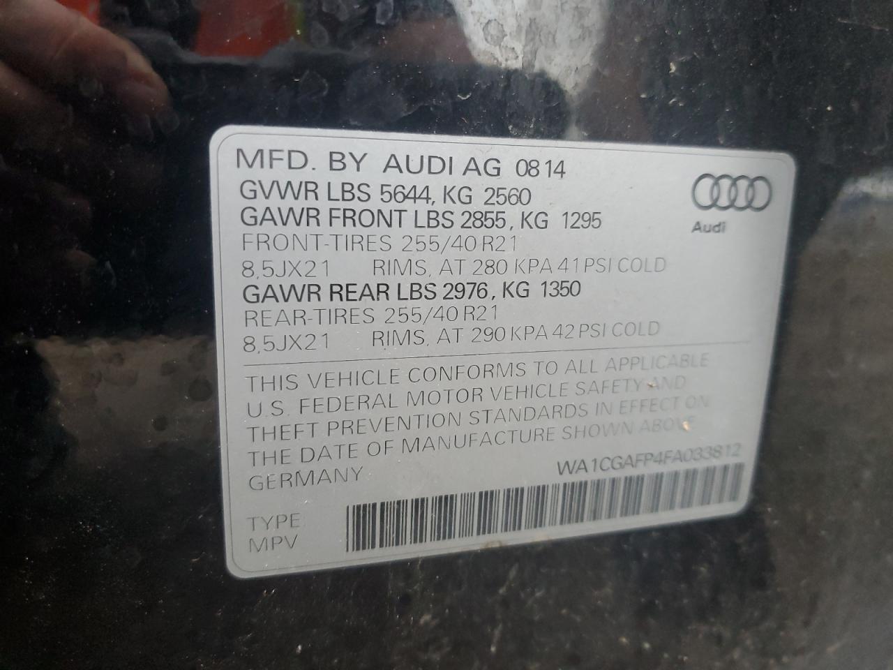 2015 Audi Sq5 Premium Plus VIN: WA1CGAFP4FA033812 Lot: 61948645