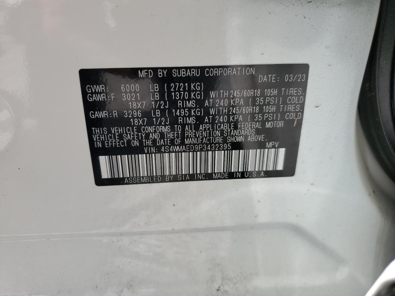 2023 Subaru Ascent Premium VIN: 4S4WMAED9P3432395 Lot: 62616955