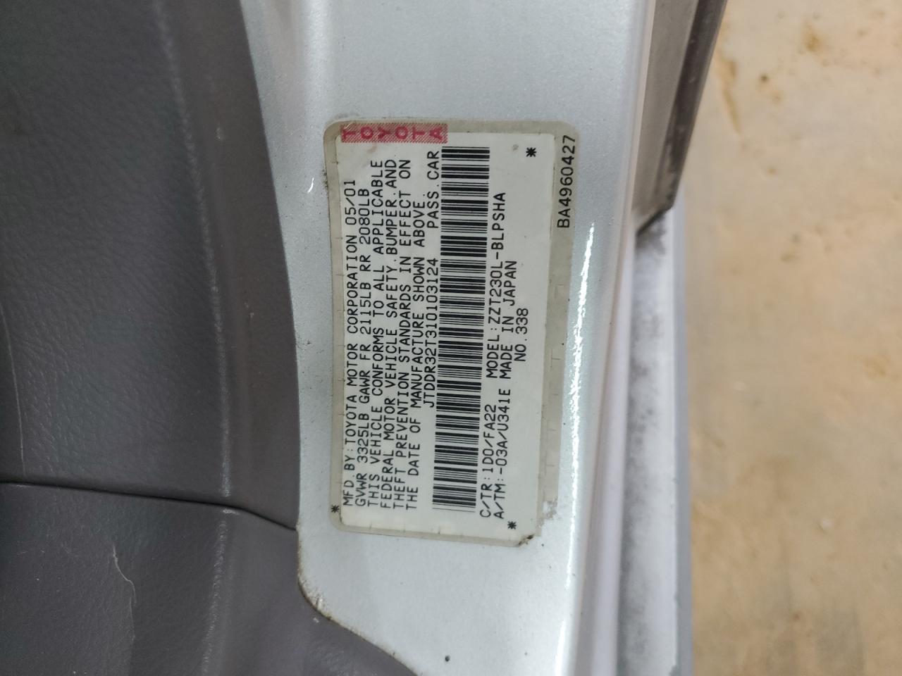 2001 Toyota Celica Gt VIN: JTDDR32T310103124 Lot: 61331825