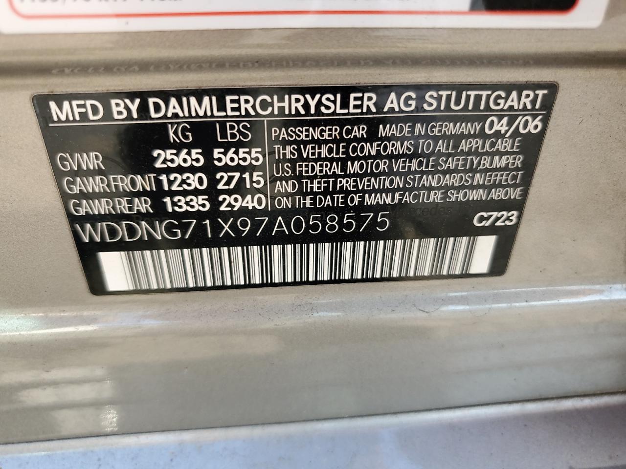 2007 Mercedes-Benz S 550 VIN: WDDNG71X97A058575 Lot: 61751095
