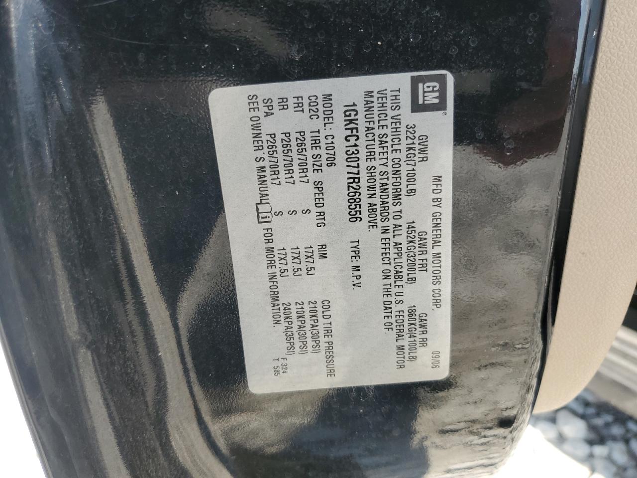 2007 GMC Yukon VIN: 1GKFC13077R268556 Lot: 62421415