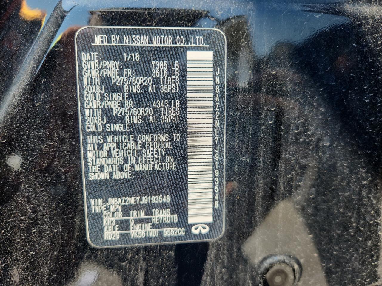 2018 Infiniti Qx80 Base VIN: JN8AZ2NE7J9193548 Lot: 62638585