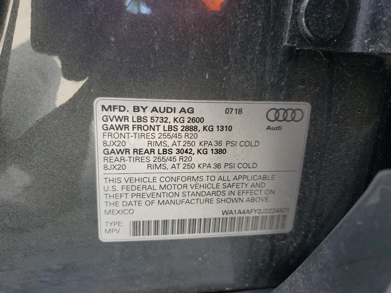 2018 Audi Sq5 Premium Plus VIN: WA1A4AFY2J2224821 Lot: 62931545