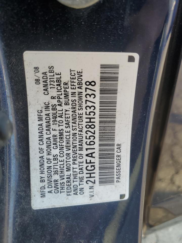 2008 Honda Civic Lx VIN: 2HGFA16528H537378 Lot: 59441865