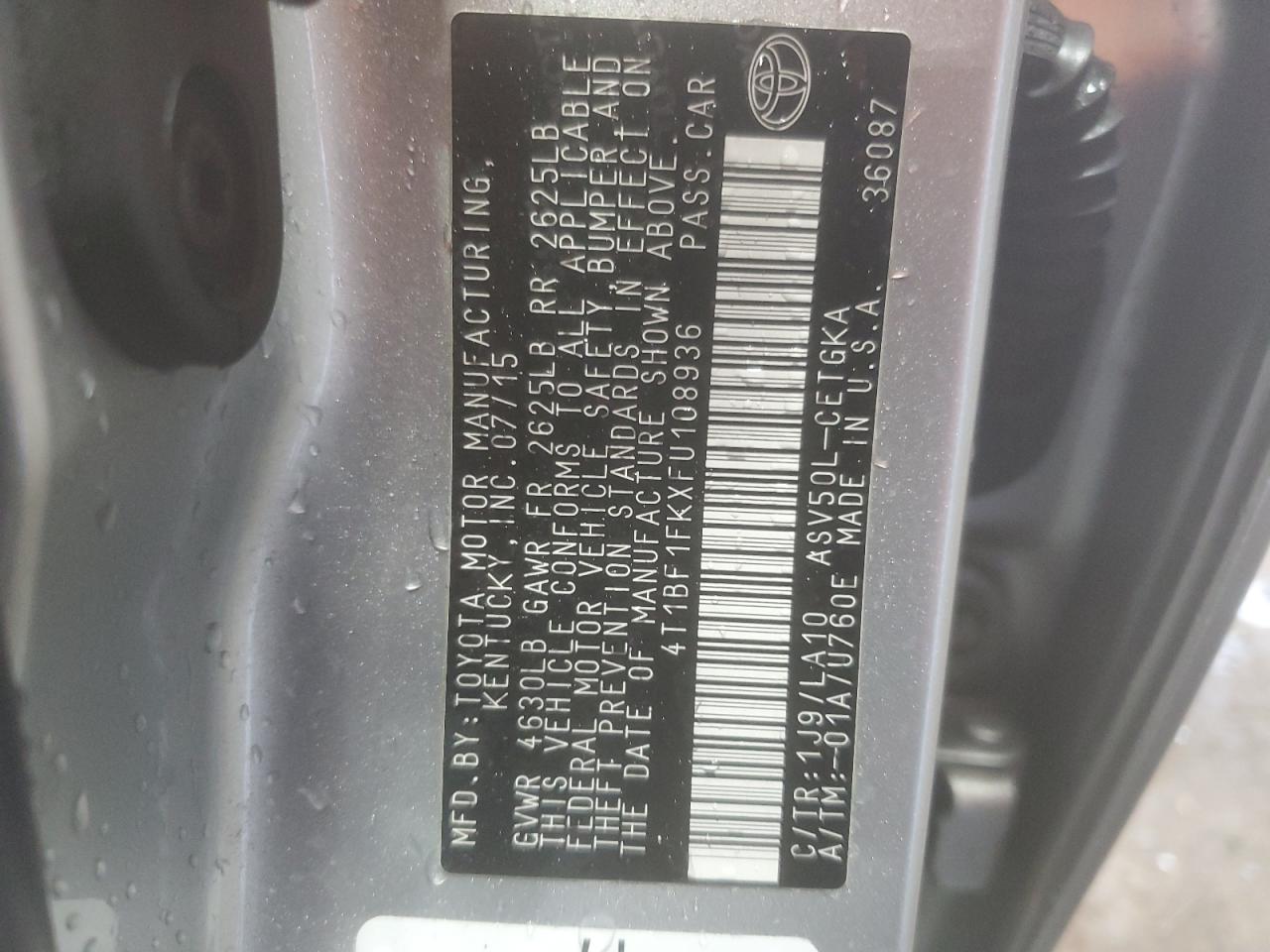 TOYOTA CAMRY 2015 VIN 4T1BF1FKXFU108936 zdjęcie 12