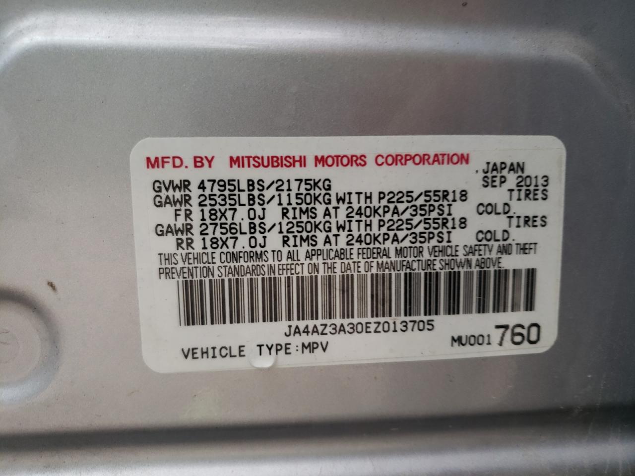 2014 Mitsubishi Outlander Se VIN: JA4AZ3A30EZ013705 Lot: 61613035