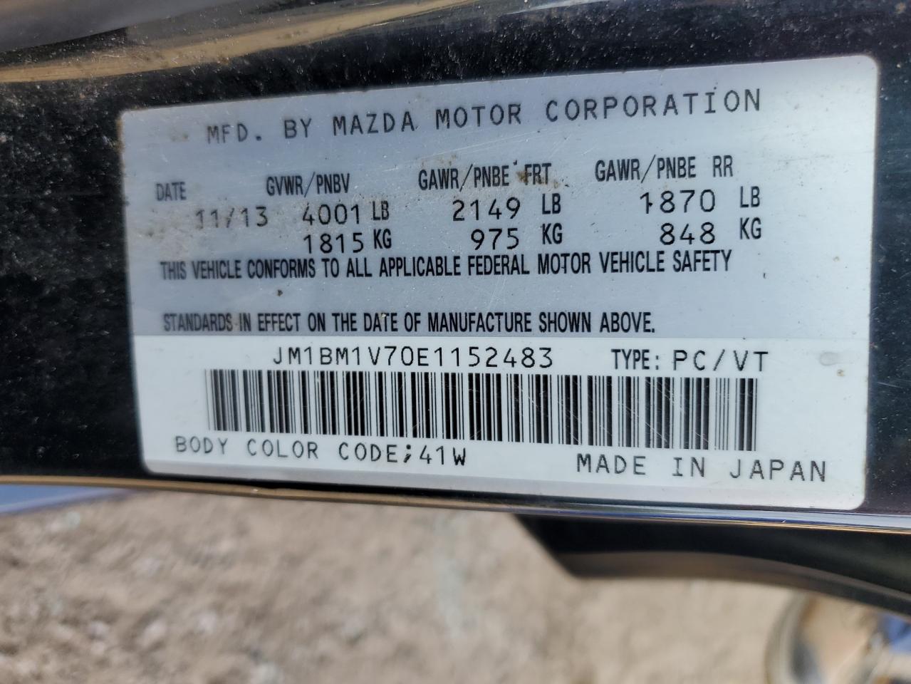 2014 Mazda 3 Touring VIN: JM1BM1V70E1152483 Lot: 61354835