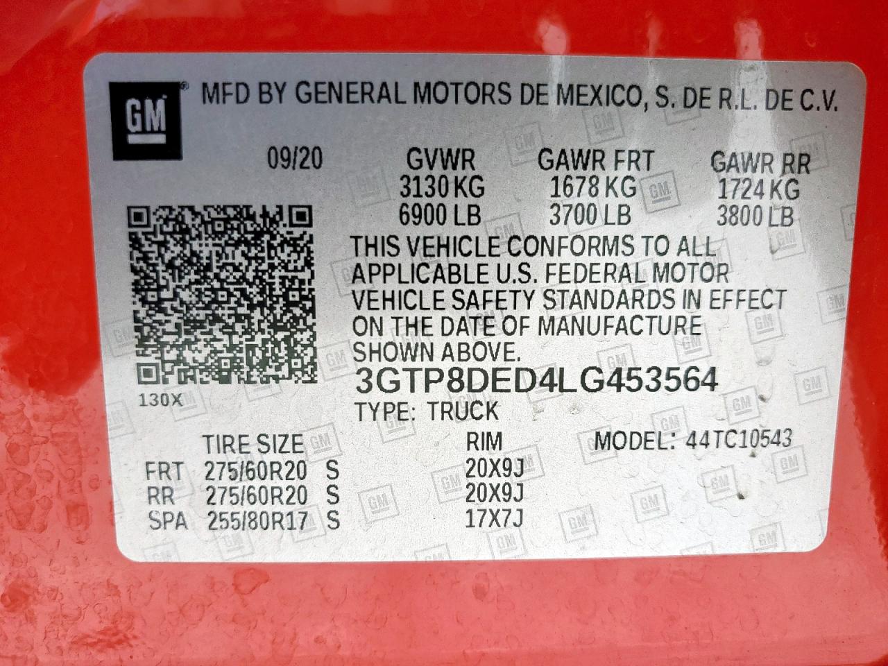 2020 GMC Sierra C1500 Slt VIN: 3GTP8DED4LG453564 Lot: 62751455