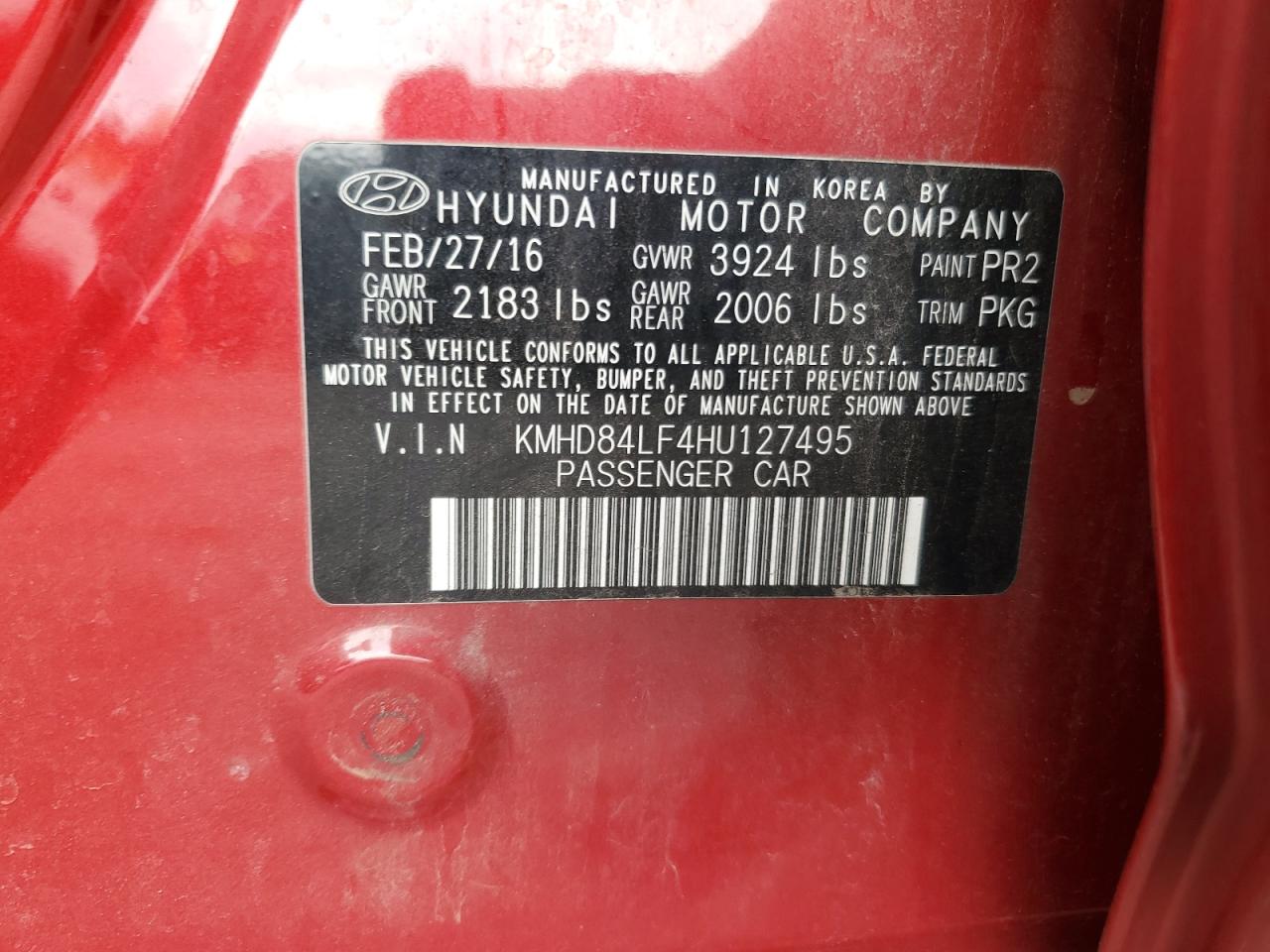 2017 Hyundai Elantra Se VIN: KMHD84LF4HU127495 Lot: 62919615
