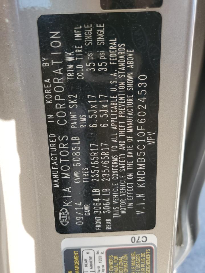 2015 Kia Sedona Lx VIN: KNDMB5C10F6024530 Lot: 62868845