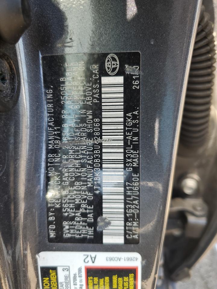 2011 Toyota Avalon Base VIN: 4T1BK3DB3BU428068 Lot: 61956225