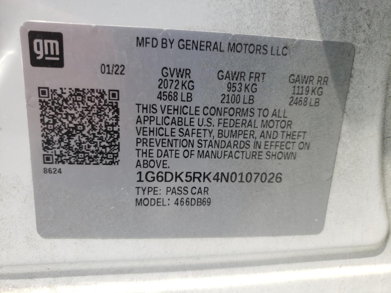 2022 Cadillac Ct4 Luxury VIN: 1G6DK5RK4N0107026 Lot: 58817025