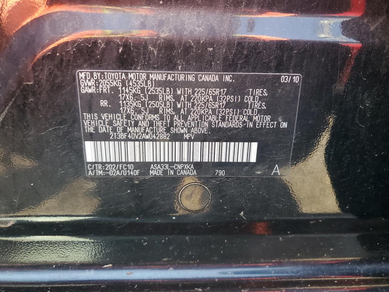 TOYOTA RAV4 2010 VIN 2T3BF4DV2AW042882 zdjęcie 13