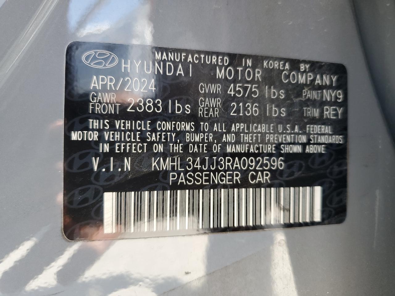 HYUNDAI SONATA 2024 VIN KMHL34JJ3RA092596 zdjęcie 12