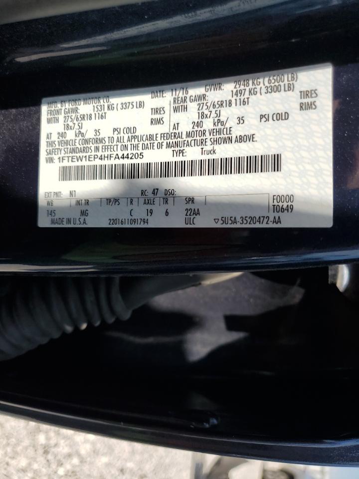 2017 Ford F150 Supercrew VIN: 1FTEW1EP4HFA44205 Lot: 61031245