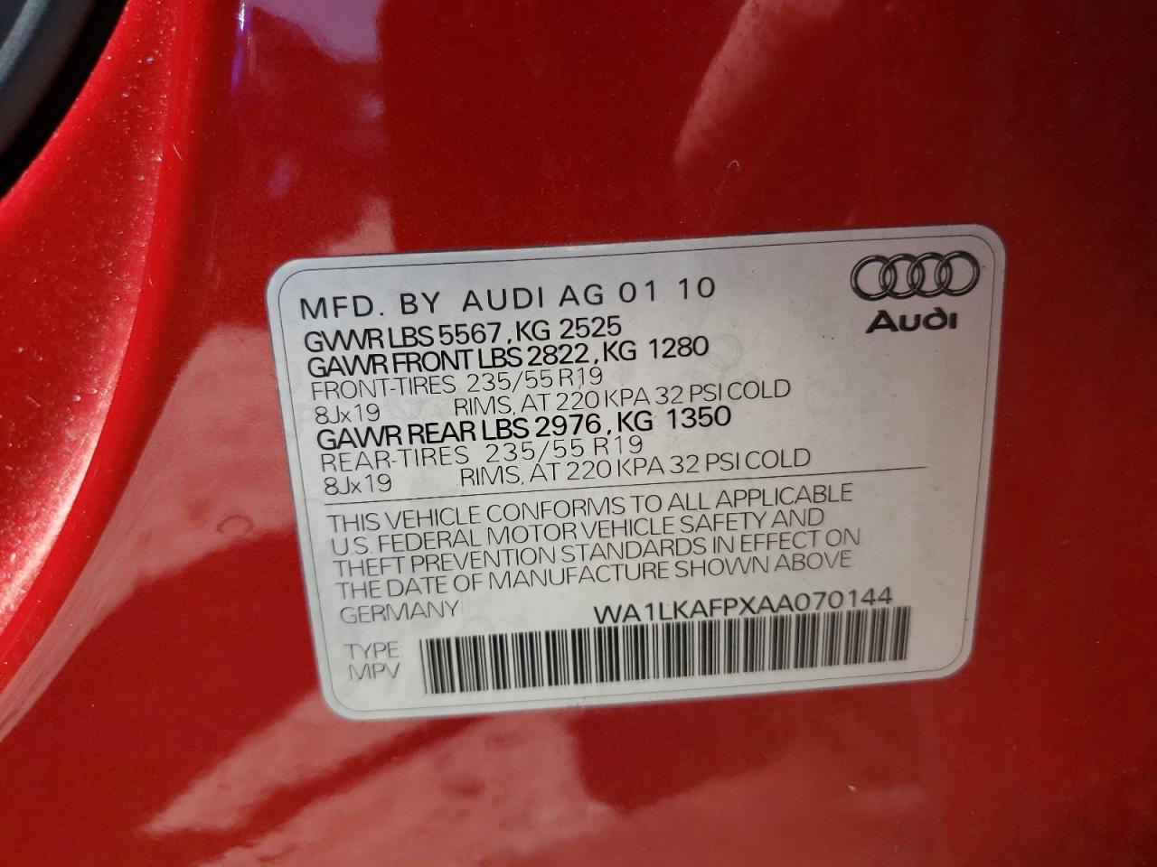 2010 Audi Q5 Premium Plus VIN: WA1LKAFPXAA070144 Lot: 61074445