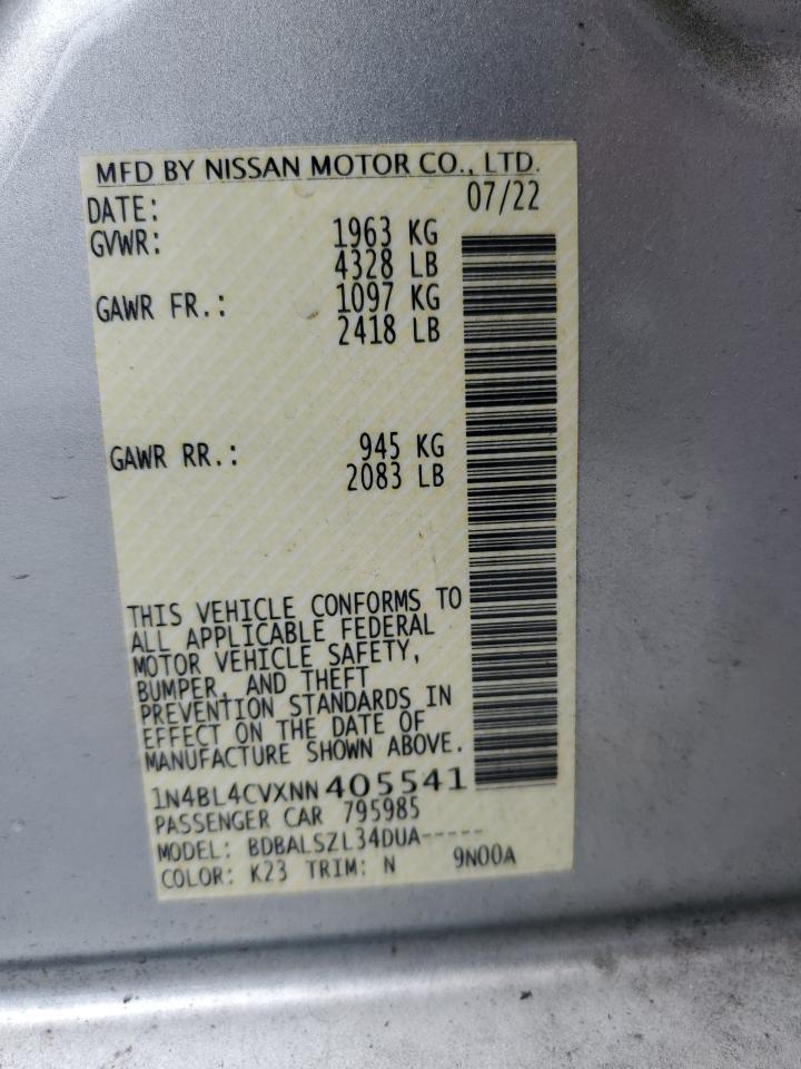 2022 Nissan Altima Sr VIN: 1N4BL4CVXNN405541 Lot: 62904775