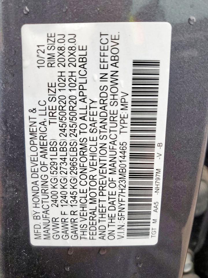 2021 Honda Passport Sport VIN: 5FNYF7H23MB014465 Lot: 60483005