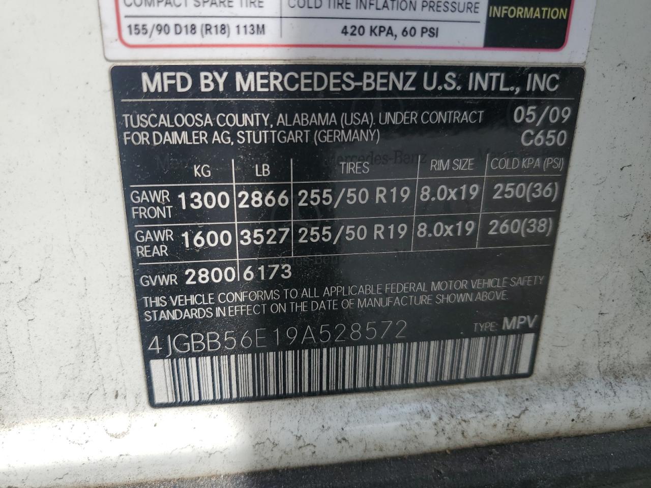 2009 Mercedes-Benz Ml 350 VIN: 4JGBB56E19A528572 Lot: 61005315