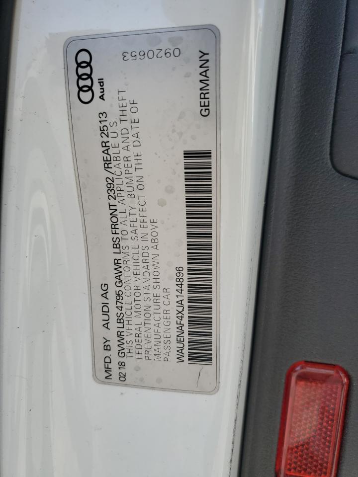 2018 Audi A4 Premium Plus VIN: WAUENAF4XJA144896 Lot: 61600595