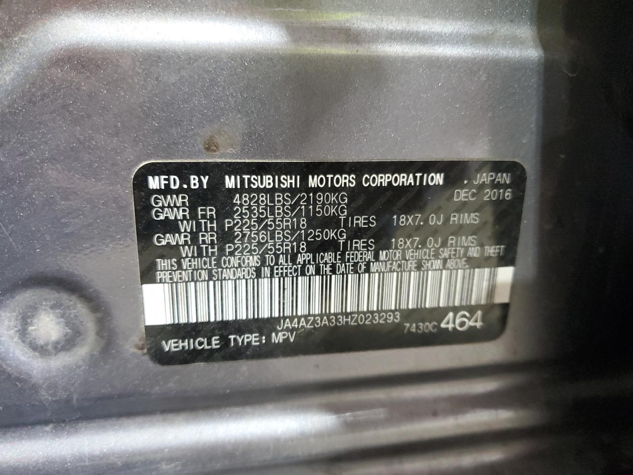 2017 Mitsubishi Outlander Se VIN: JA4AZ3A33HZ023293 Lot: 62017505