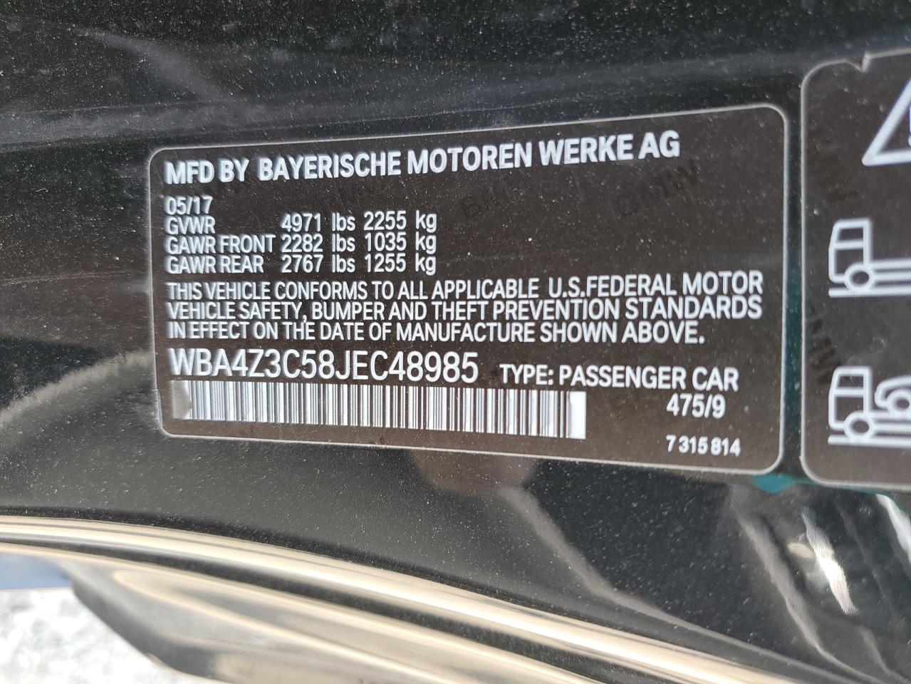2018 BMW 430Xi VIN: WBA4Z3C58JEC48985 Lot: 60398875