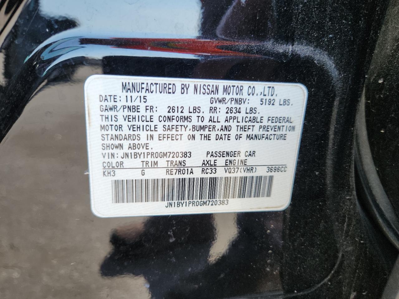 2016 Infiniti Q70L 3.7 VIN: JN1BY1PR0GM720383 Lot: 60781475