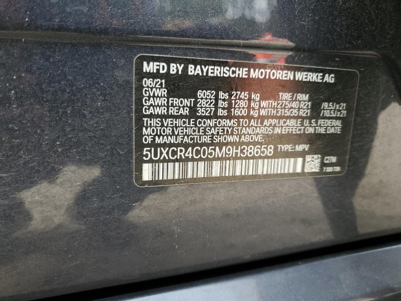 2021 BMW X5 Sdrive 40I VIN: 5UXCR4C05M9H38658 Lot: 60112825