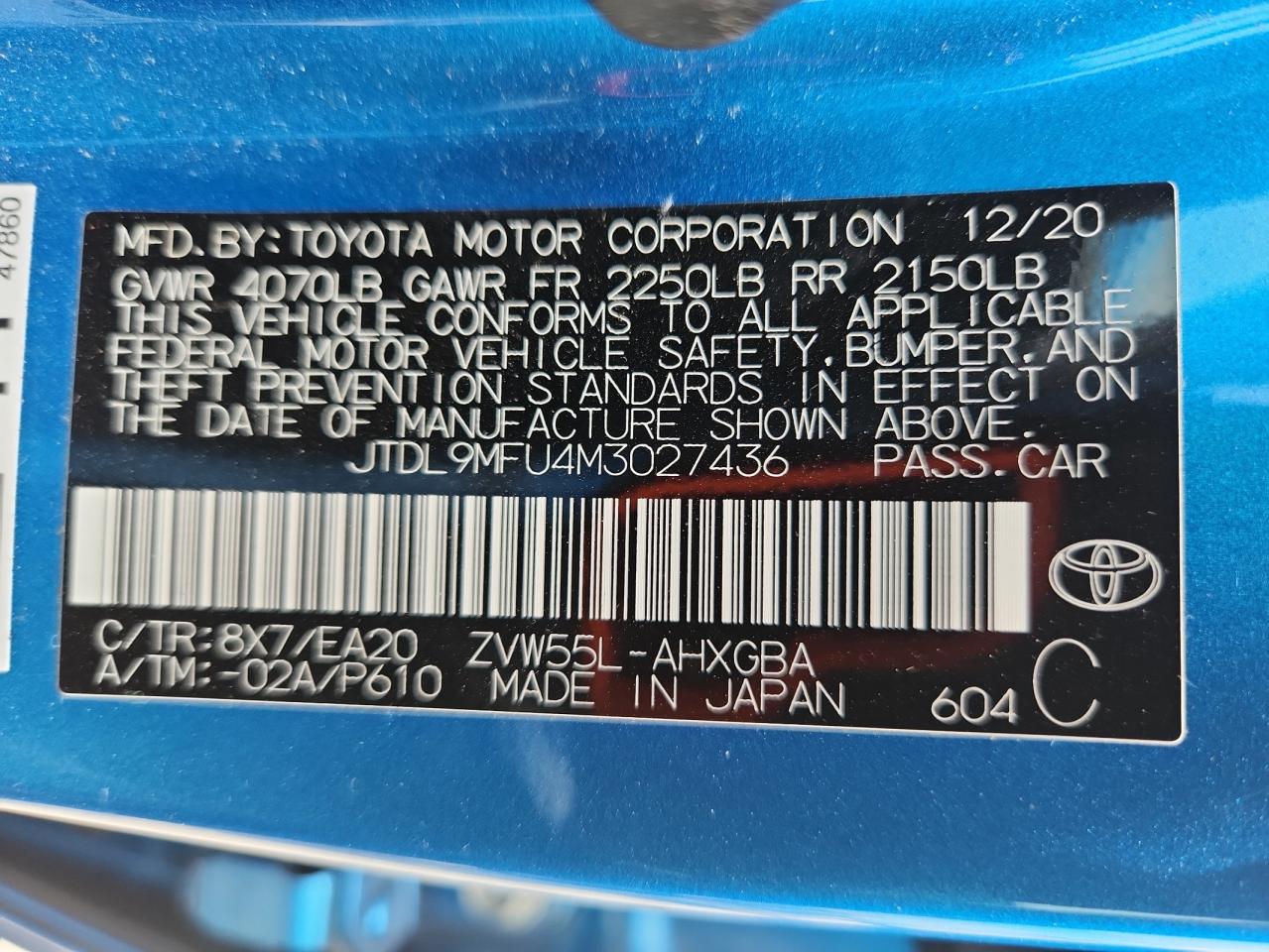 2021 Toyota Prius Le VIN: JTDL9MFU4M3027436 Lot: 62651865