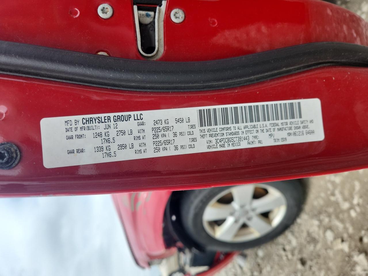 2012 Dodge Journey Sxt VIN: 3C4PDCBG5CT391443 Lot: 61930815