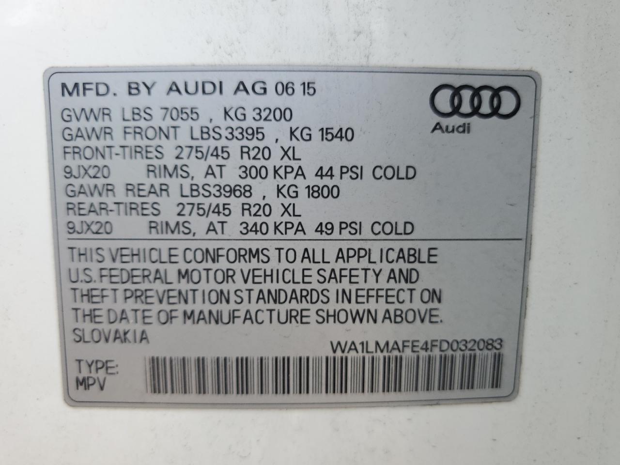 2015 Audi Q7 Tdi Premium Plus VIN: WA1LMAFE4FD032083 Lot: 63038765