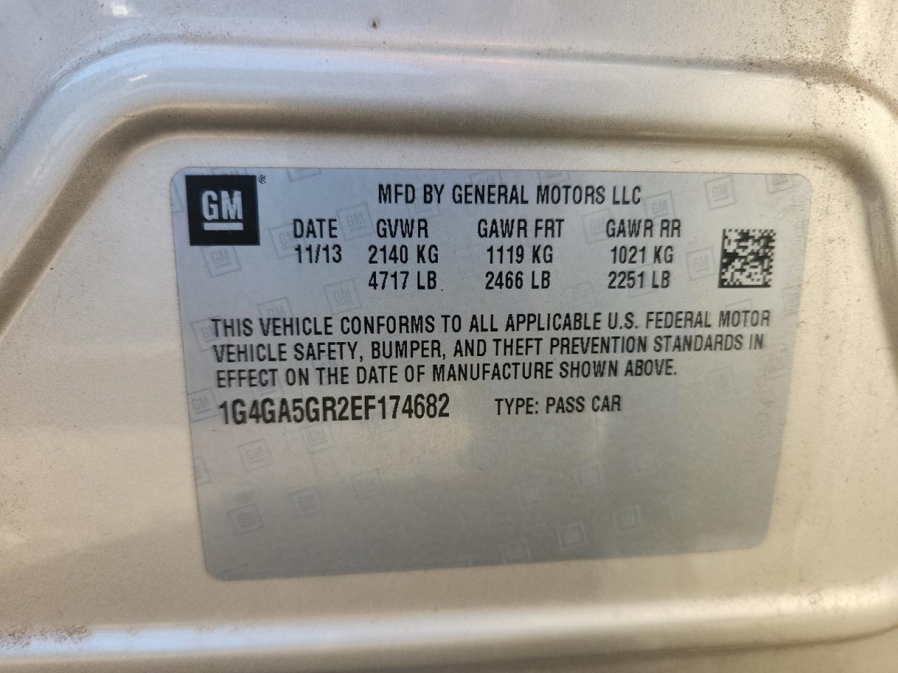 2014 Buick Lacrosse VIN: 1G4GA5GR2EF174682 Lot: 62865725