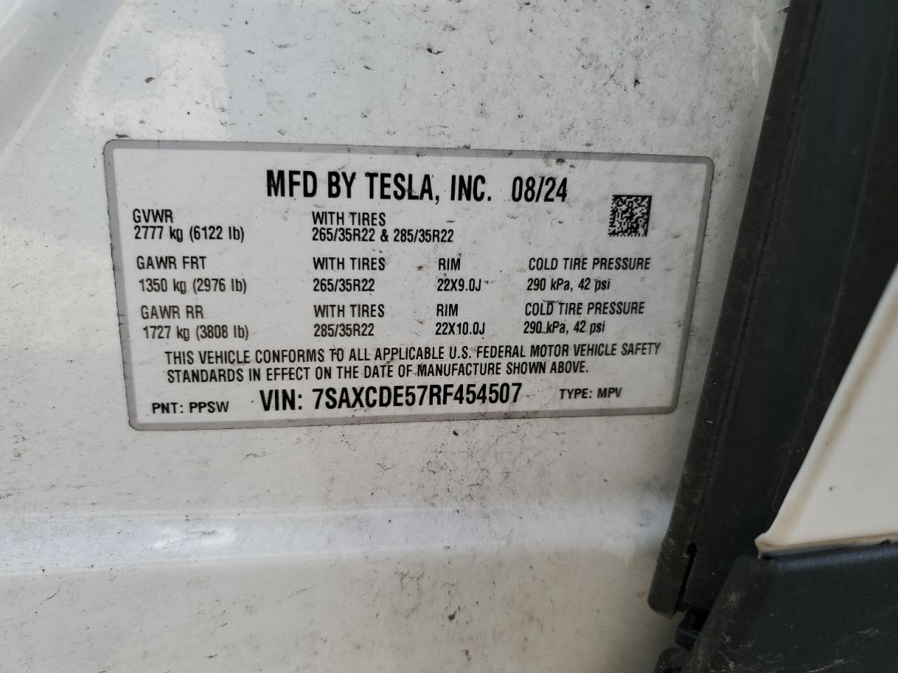 2024 Tesla Model X VIN: 7SAXCDE57RF454507 Lot: 61540525