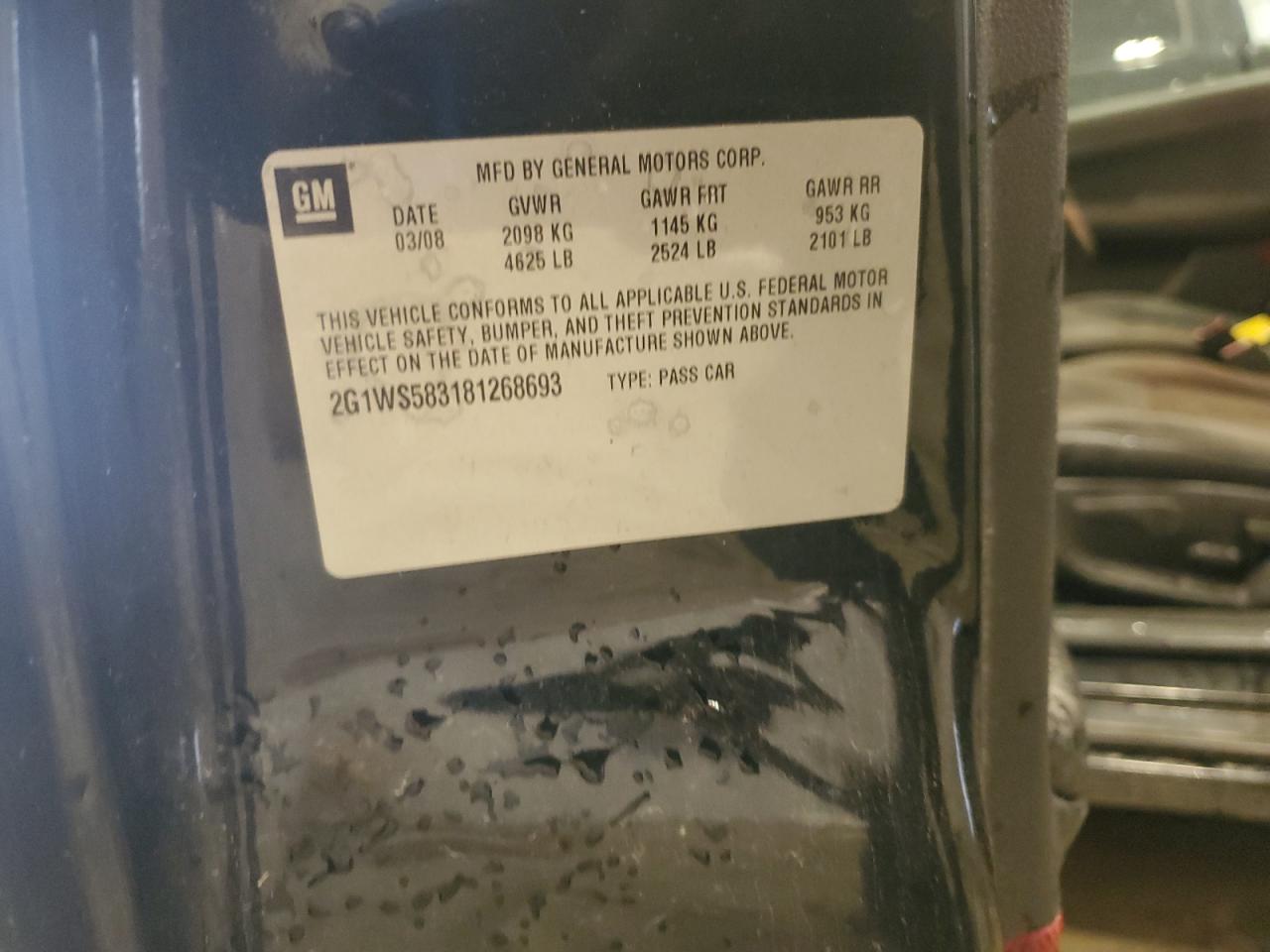 2008 Chevrolet Impala Police VIN: 2G1WS583181268693 Lot: 59393155